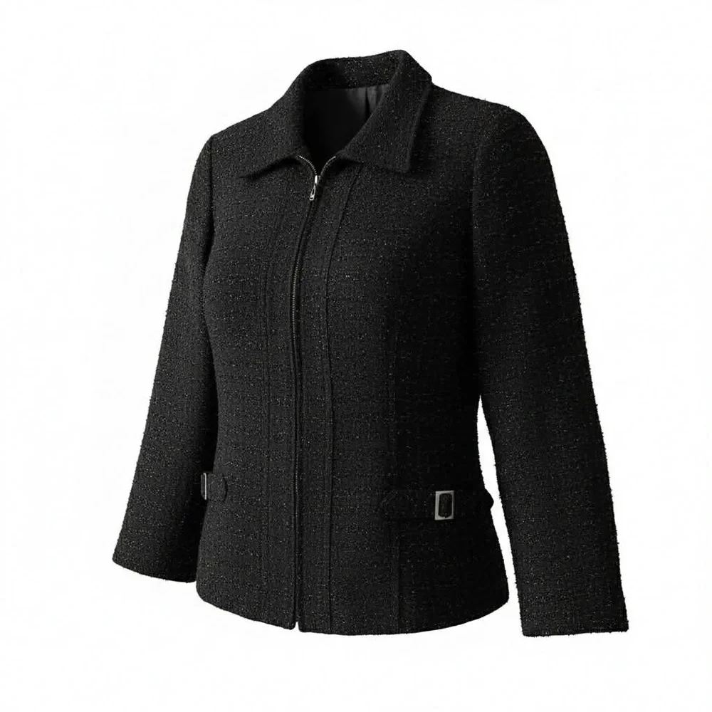 Christopher & Banks Black Sparkly Tweed Zip-Front Jacket - Fully Lined - Picture 2 of 9